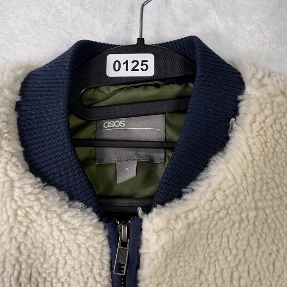 Asos Bomber Jacket Mens Medium Green Sherpa Puffer Full Zip Warm Y2K Hiking - Picture 12 of 12